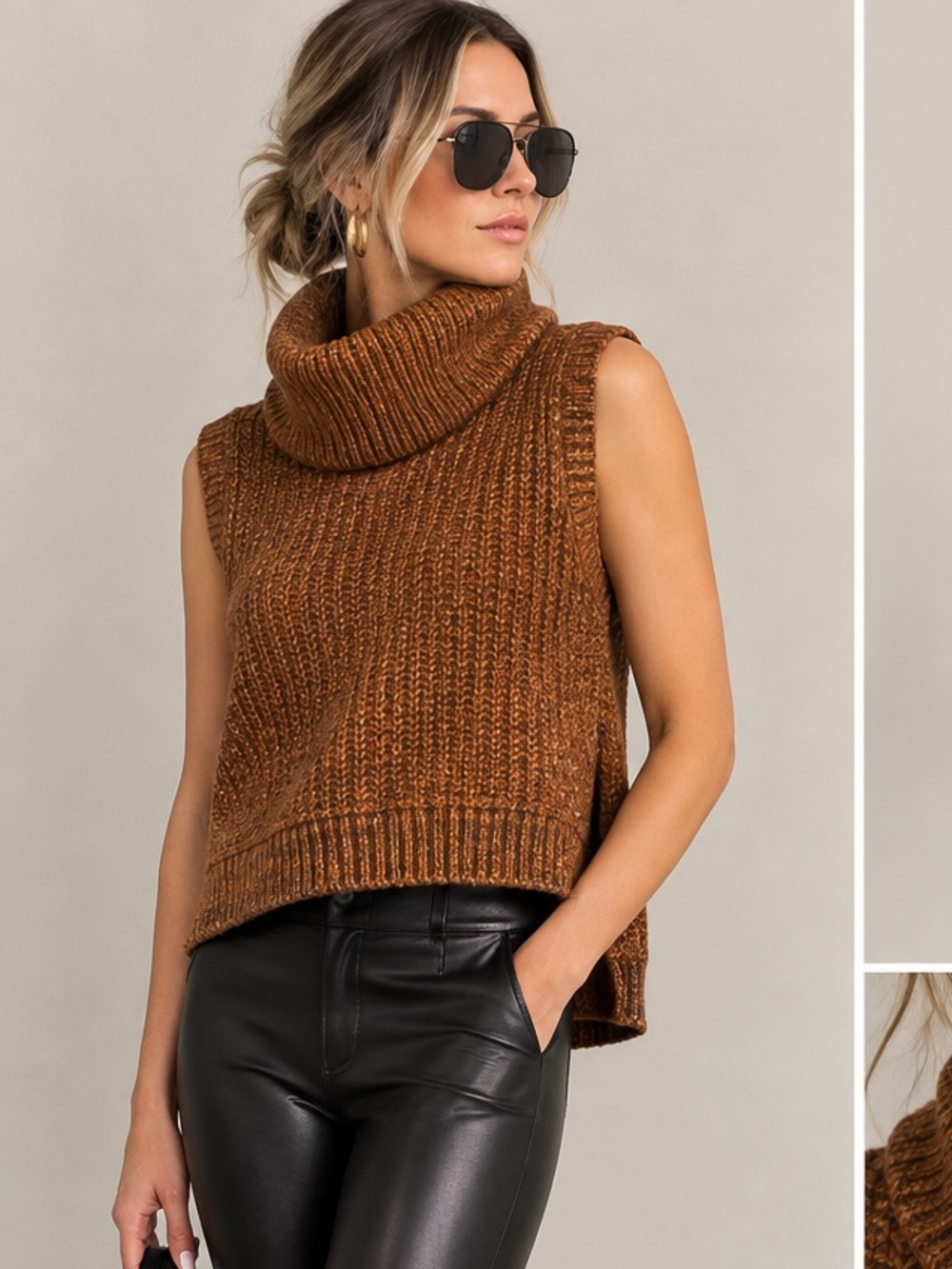 3.1 Phillip Lim Sleeveless Turtleneck Sweater Vest in Rusty Orange / Brown.